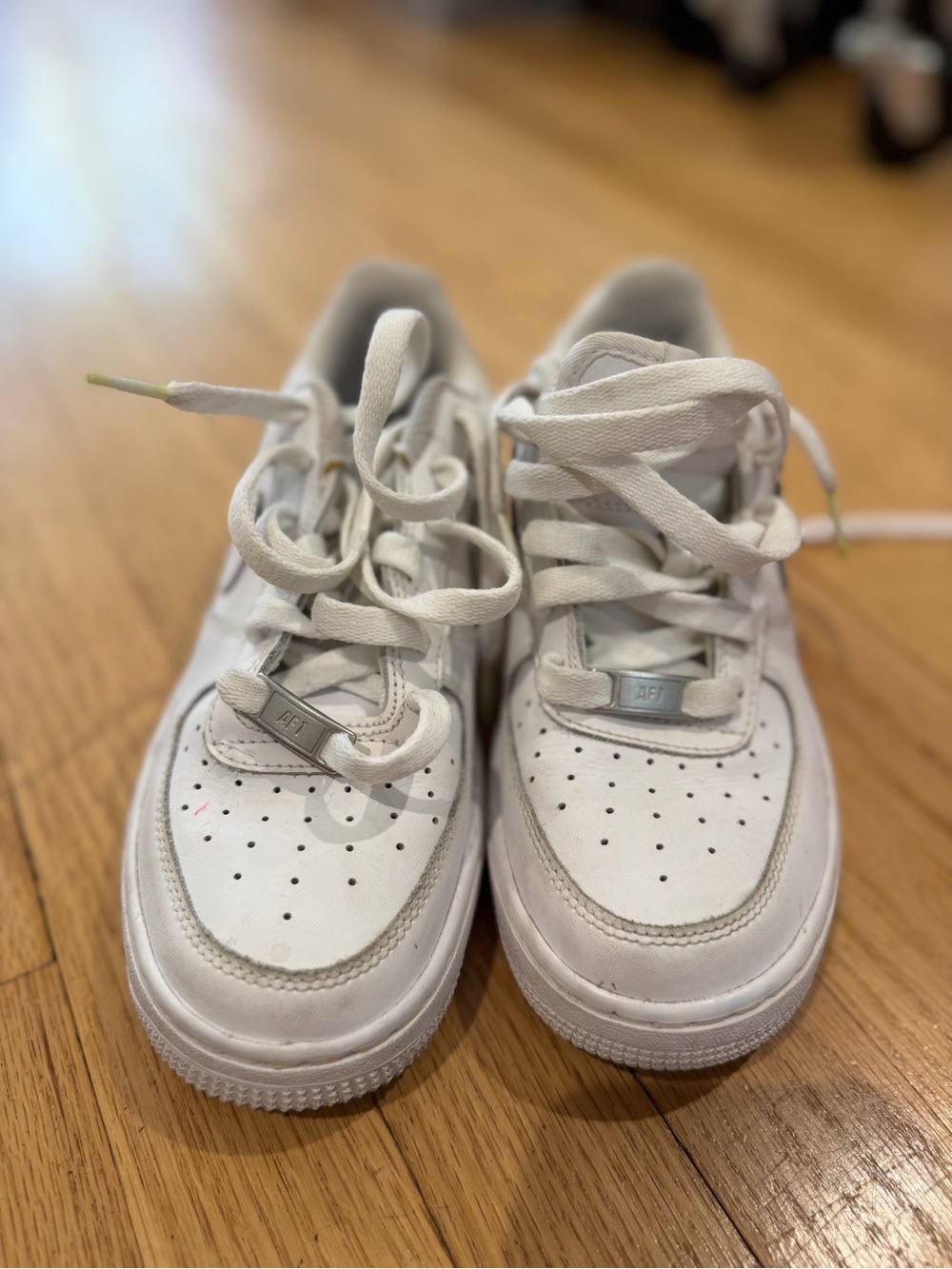 Kids NIKE AIRFORCE White Low-Top Lace-Up Sneakers with Perforated Toe